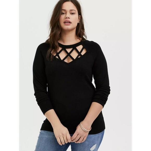 Torrid Sweater Size 3X Black Cage Front Whimsygoth Dark Academia Witchcore - Picture 1 of 7